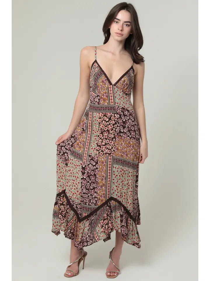 Spaghetti Strap with Ruffle Hem & Lace Detailing