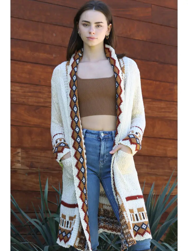 Cardigan Sweater with Border