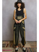 French Terry Loose Fit Knit Overalls with Contrast Panels