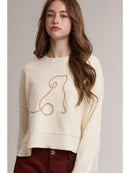 Dog Animal Outline Graphic Sweater - Butter Cream