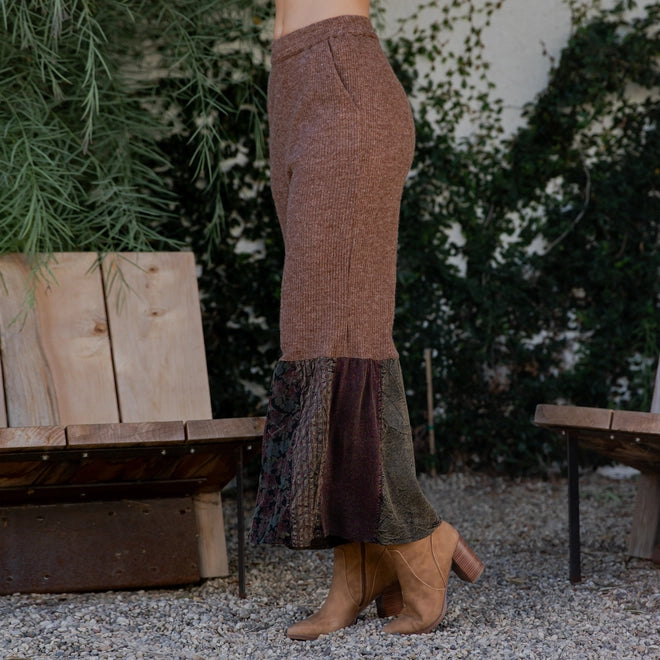 Bell Bottom Boho Pants in Crochet Sweater Fusion- Amber