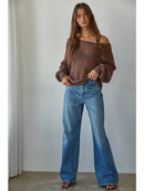 Sweater Knit Crochet Round Neck Long Sleeve Top