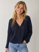 Waffle Cropped Boxy Button Up Cardigan