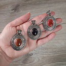 Assorted Gemstone Tibetan Style Pendants in Pot Metal