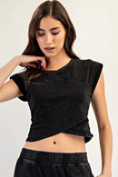 Mineral Washed Short Sleeve Wrap Top