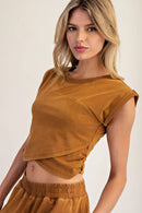 Mineral Washed Short Sleeve Wrap Top