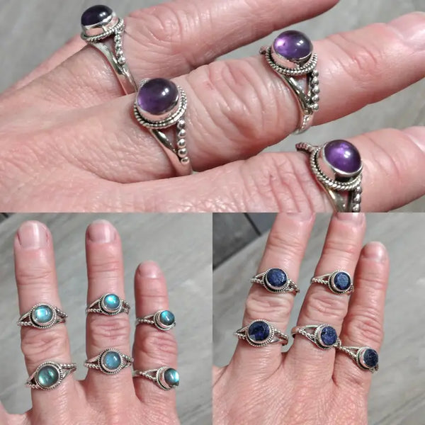 Sterling Silver Ring Gemstone Boho Twist- Amethyst