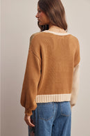Color Block Knit Cardigan- Olive Multi
