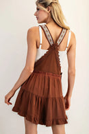 Lace Trim Tiered Sleeveless Romper