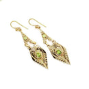 Brass Etched Peridot Dangle Earring