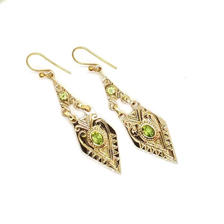 Brass Etched Peridot Dangle Earring