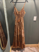 Long Printed Strap Boho Dress w/ sequins
