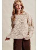 Bobble Pointelle Knit Sweater-Oatmeal