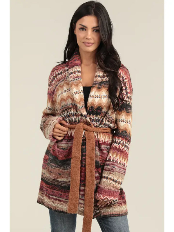 Cozy Knit Cardigan Sweater with Tie Waist