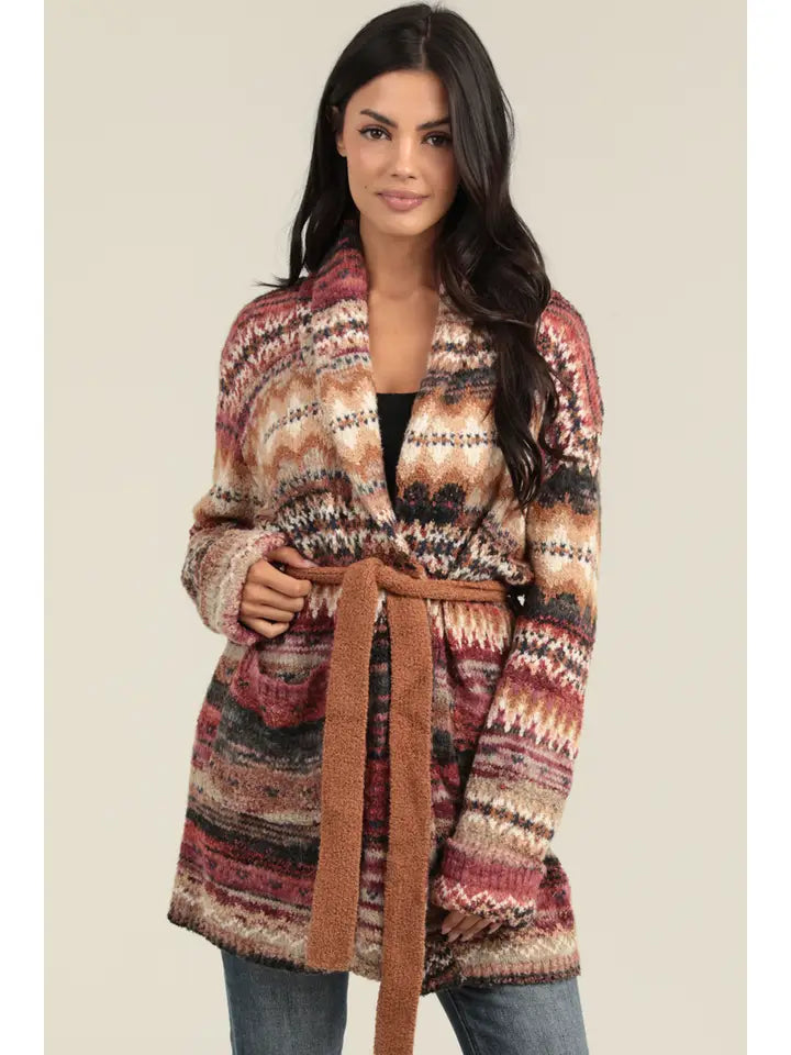 Cozy Knit Cardigan Sweater with Tie Waist