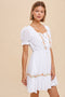 Floral Embroidery Peasant Mini Dress
