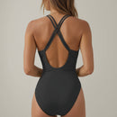 Ruched Deep V One-Piece Swimsuit with Twist Front