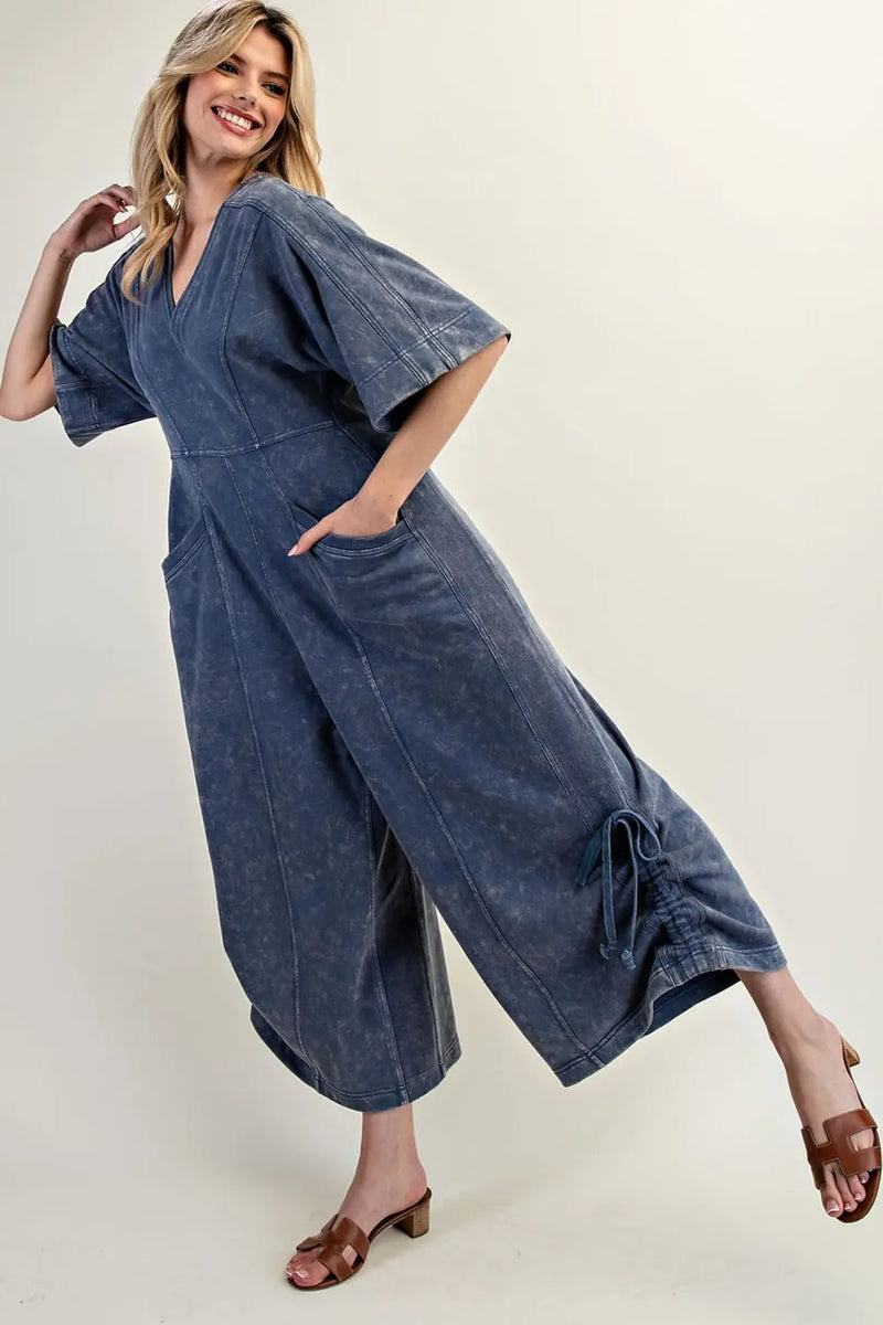 Short Sleeve V-Neck Jumpsuit