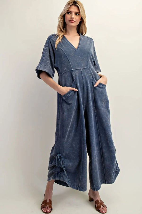 Short Sleeve V-Neck Jumpsuit