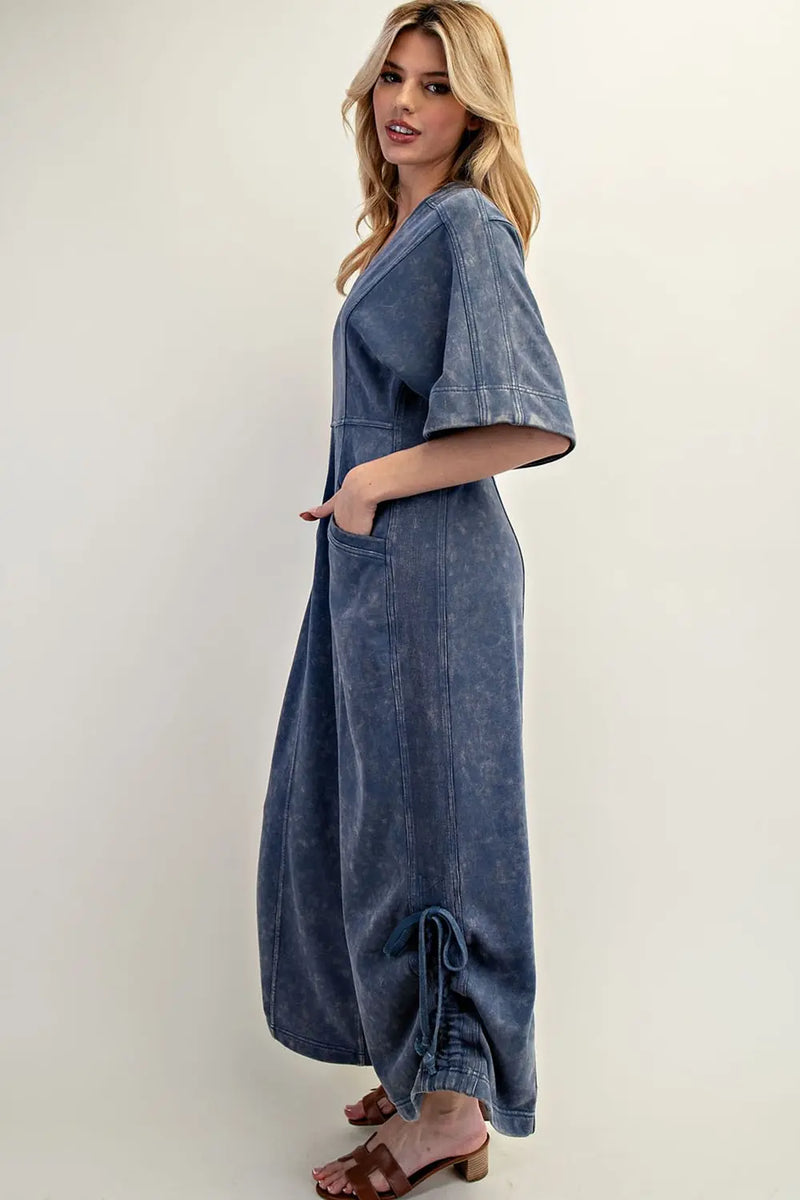 Short Sleeve V-Neck Jumpsuit