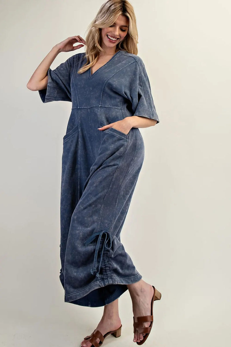Short Sleeve V-Neck Jumpsuit