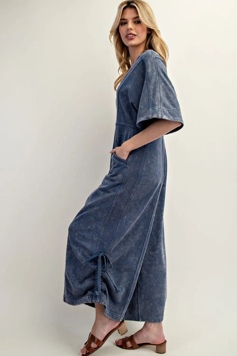 Short Sleeve V-Neck Jumpsuit