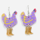 Acrylic Lavender Hen with Boots Earrings