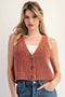Button Down Sleeveless Sweater Top