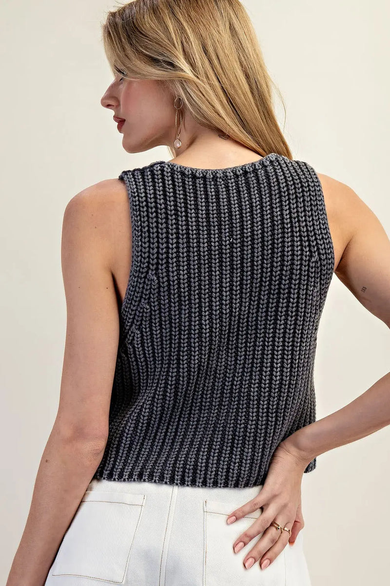 Button Down Sleeveless Sweater Top