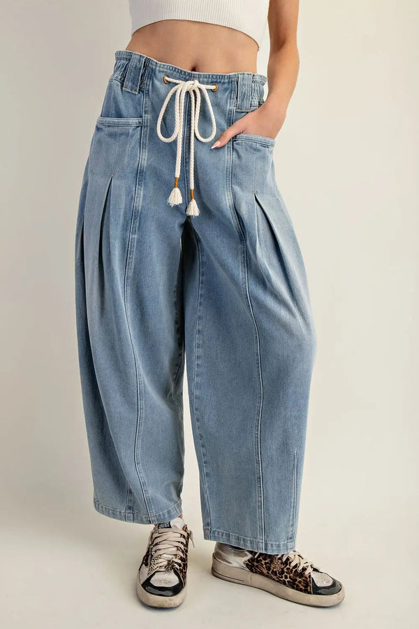 Mineral Washed Pleated Denim Pants