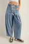 Mineral Washed Pleated Denim Pants