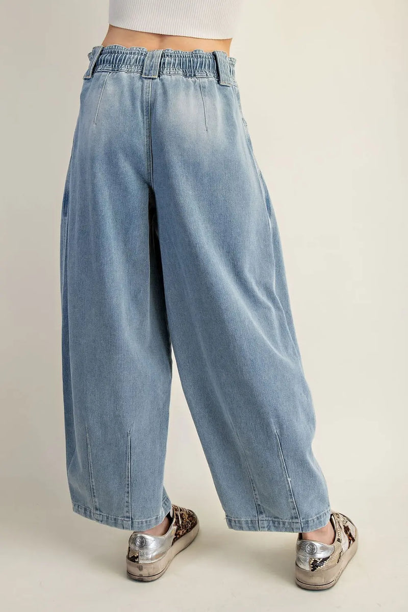 Mineral Washed Pleated Denim Pants