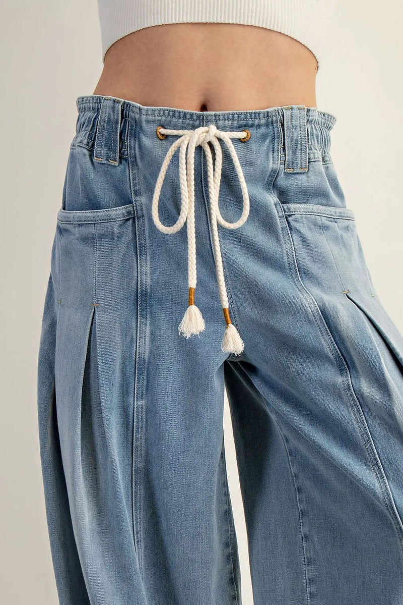Mineral Washed Pleated Denim Pants