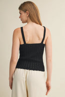 Pointelle Knit Scalloped Button Vest