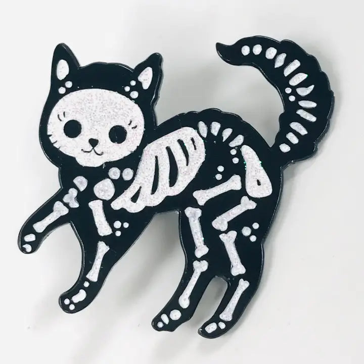 Skeleton Black Cat Lapel Pin
