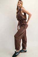 Zipper Front Sleeveless Jumpsuit- Walnut