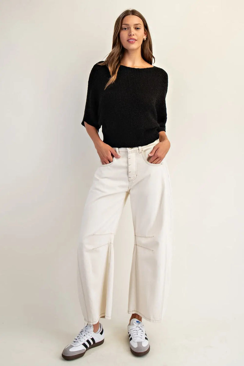 Cropped Half Dolman Sleeve Knit Sweater