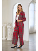 Red Tartan Check Double-Breasted Blazer