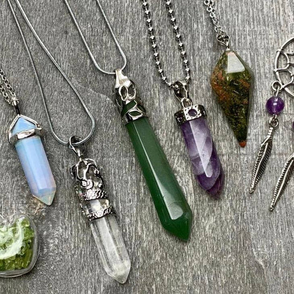 Assorted Gemstone Pendants with Stainless Steel Chain