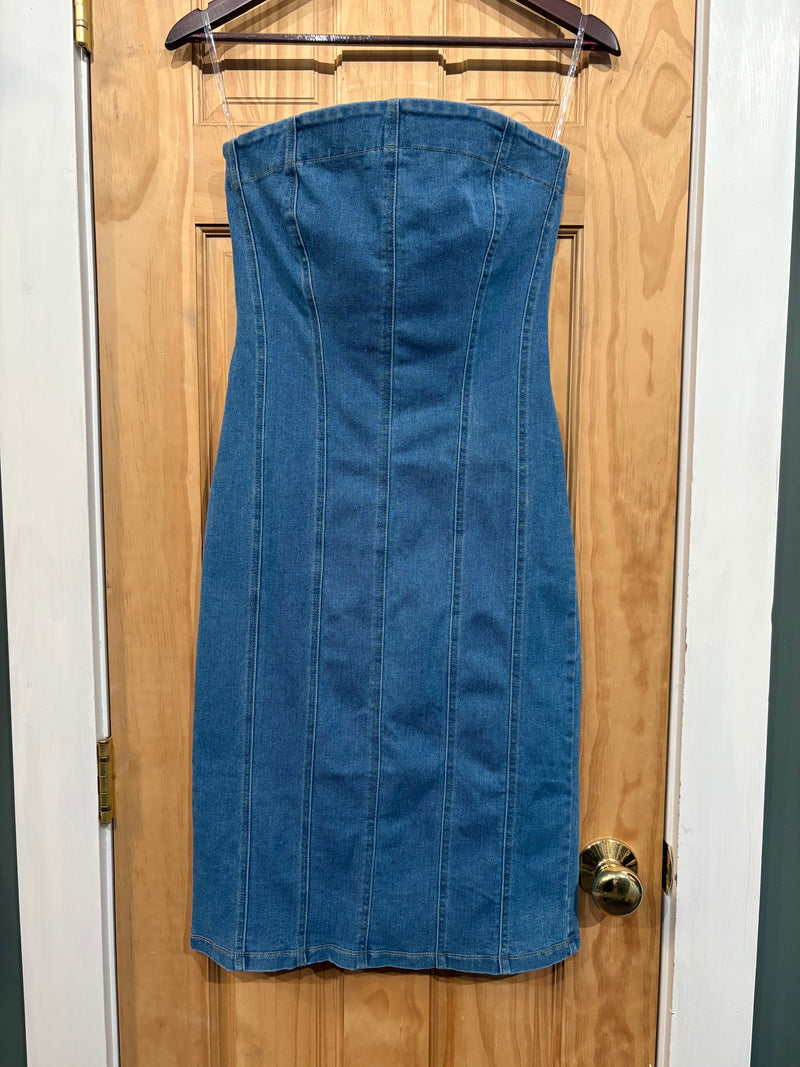 Sleeveless Stitch Detail maxi Denim Dress with Back Slit