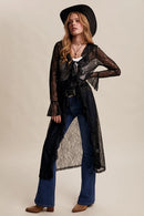 Sheer Lace Ruffle Duster- Black