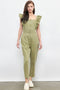 Ruffled Washed Cotton Jumpsuit with Front Zipper