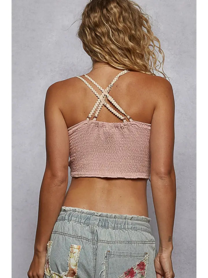 Adjustable Cross Strap Lace Crochet Smock Back Bralette