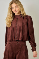 Suede Gathered Blouson Jacket - Burgundy