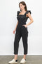 Ruffled Washed Cotton Jumpsuit with Front Zipper