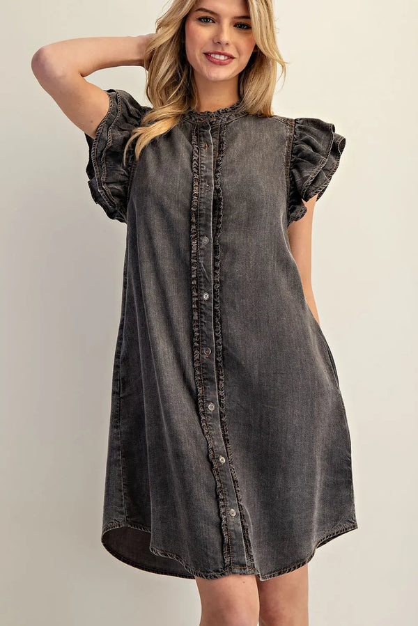 Snow Washed Button Down Mini Dress