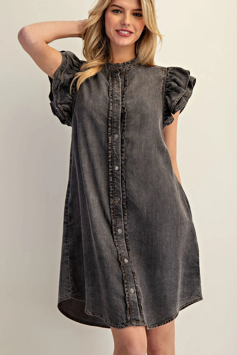 Snow Washed Button Down Mini Dress
