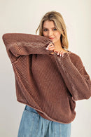 Dropped Shoulder Waffle Knit Sweater