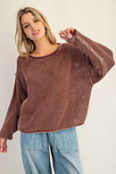 Dropped Shoulder Waffle Knit Sweater
