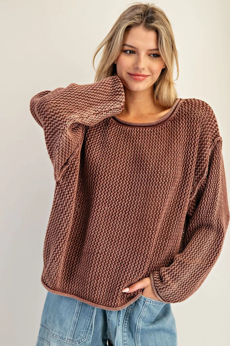 Dropped Shoulder Waffle Knit Sweater